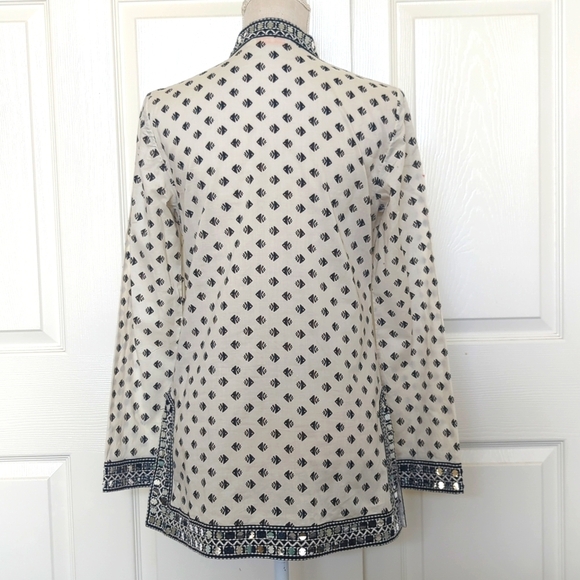 Tory Burch Ivory & Black Fish Print Tunic Top w/ Mirror Sequins - Picture 9 of 12